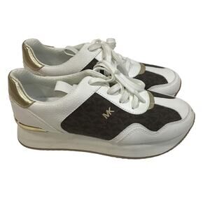 Michael Kors Raina MK Signature Logo Platform Trainer White Brown US 7 M